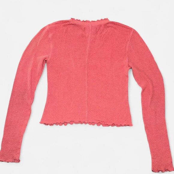 Abercrombie & Fitch Pink Lettuce Ruffle Hem Long Sleeve Shirt SIZE SMALL - Picture 6 of 6